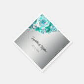 Luxe Aqua Rozen op Silver Elegant Wedding Servet (Hoek)