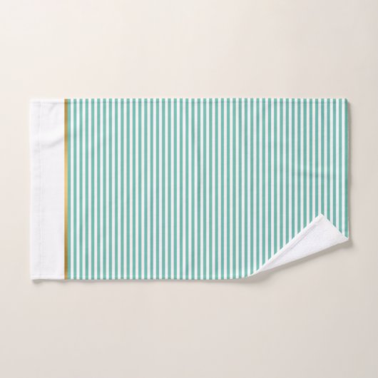 LUXE AQUA WHITE STRIPE GOLD BATHROOM TOWEL SET BAD HANDDOEK (Handdoek)