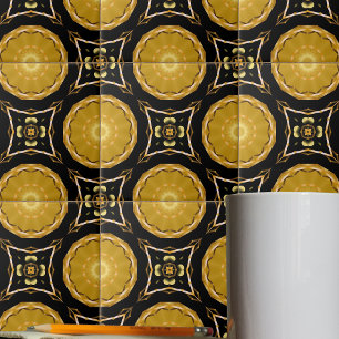 Luxe Arabeske Ethnic Mosaic Gold en Black Tegeltje