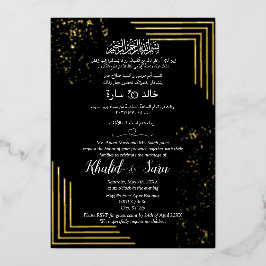 Luxe Arabisch Bruiloft Moslim Zwart en Gouden foli Folie Uitnodiging