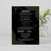 Luxe Arabisch Bruiloft Moslim Zwart en Gouden foli Folie Uitnodiging (Staand Voorkant)