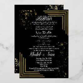 Luxe Arabische Huwelijk Moslim Zwart En Goud Folie Uitnodiging