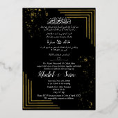 Luxe Arabische Huwelijk Moslim Zwart En Goud Folie Uitnodiging (Voorkant)