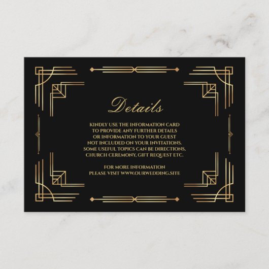 Luxe Art Deco bruiloft zwarte behuizing kaart (Voorkant)