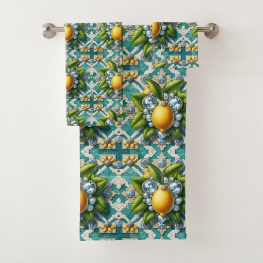 Luxe Art Deco citroenen diamanten Bad Handdoek (Insitu)