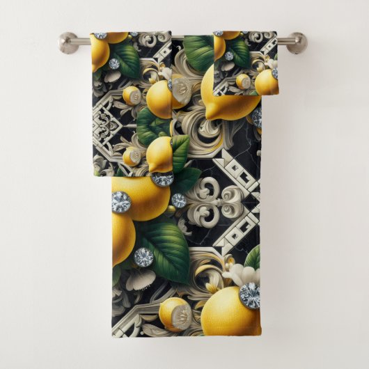 Luxe Art Deco citroenen diamanten Bad Handdoek (Insitu)