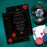 Luxe Art Deco Gatsby Casino Vegas Poker Bruiloft  Kaart<br><div class="desc">Uniek Casino Royale en Great Gatsby thema kaartontwerp. Het bevat vintage namaak goud fleur-de-lis, art deco stijl, Roaring 20's oude Hollywood, speelkaarten. Speciale teksten worden gebruikt zoals in poker game. Aan de achterkant namaak goud Art Deco patroon, initialen en een paar dobbelstenen. Gebruik de Personaliseer tool om uw informatie toe...</div>