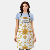 Luxe Art Deco Gouden Bloemenschort Schort (Gedragen)