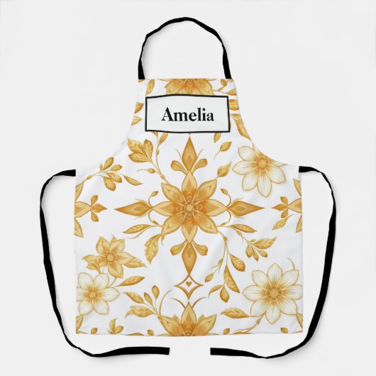 Luxe Art Deco Gouden Bloemenschort Schort (Voorkant)