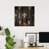 Luxe Art Deco gouden waaierpatroon Poster (Thuiskantoor)