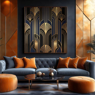 Luxe Art Deco Gouden Waaierspatroon Canvas Afdruk