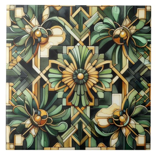 Luxe Art Deco groene en gouden achterwandbetegelin Tegeltje (Voorkant)