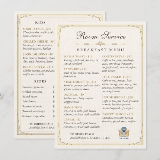 Luxe Art Deco Kamer Service Ontbijt Menu (Voorkant / Achterkant)