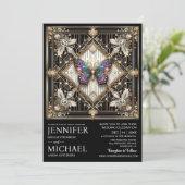Luxe Art Deco Regenboog Vlinder Bruiloft Kaart (Staand voorkant)