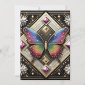 Luxe Art Deco Regenboog Vlinder Bruiloft Kaart (Achterkant)