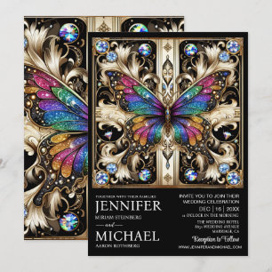 Luxe Art Deco Regenboog Vlinder Bruiloft  Kaart