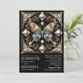 Luxe Art Deco Regenboog Vlinder Bruiloft Kaart (Staand voorkant)