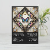 Luxe Art Deco Regenboog Vlinder Bruiloft Kaart (Staand voorkant)