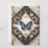 Luxe Art Deco Regenboog Vlinder Bruiloft Kaart (Achterkant)