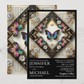 Luxe Art Deco Regenboog Vlinder Bruiloft Kaart (Voorkant / Achterkant)