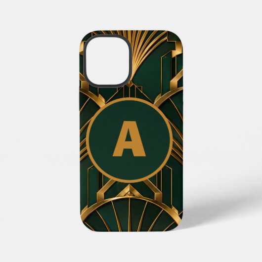 Luxe Art Deco Smaragdgroene Gouden Monogram iPhone Hoesje (Achterkant)