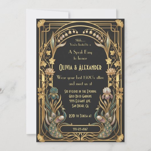 Luxe Art Deco Speakeasy Bruiloft Kaart (Voorkant)