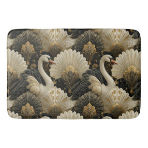 Luxe Art Deco Zwaan en Gouden Filigraan Patroon Badmat
