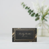 Luxe Art Deco Zwart en Goud Marmer Visitekaartje (Staand voorkant)
