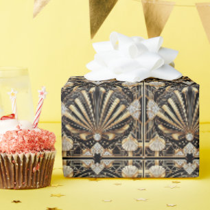 Luxe Art Deco Zwart & Goud Nep Diamant Inpakpapier