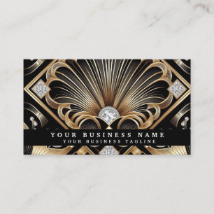 Luxe Art Deco Zwart Gouden Diamanten Visitekaartje