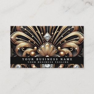 Luxe Art Deco Zwart Gouden Diamanten Visitekaartje