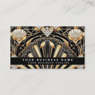 Luxe Art Deco Zwart Gouden Diamanten Visitekaartje