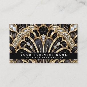 Luxe Art Deco Zwart Gouden Diamanten Visitekaartje
