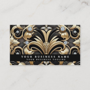 Luxe Art Deco Zwart Gouden Diamanten Visitekaartje