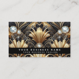 Luxe Art Deco Zwart Gouden Diamanten Visitekaartje