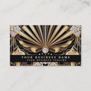 Luxe Art Deco Zwart Gouden Diamanten Zakelijke Vis Visitekaartje