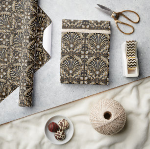 Luxe Art Deco Zwarte & Gouden Nep Diamanten Verpak Cadeaupapier