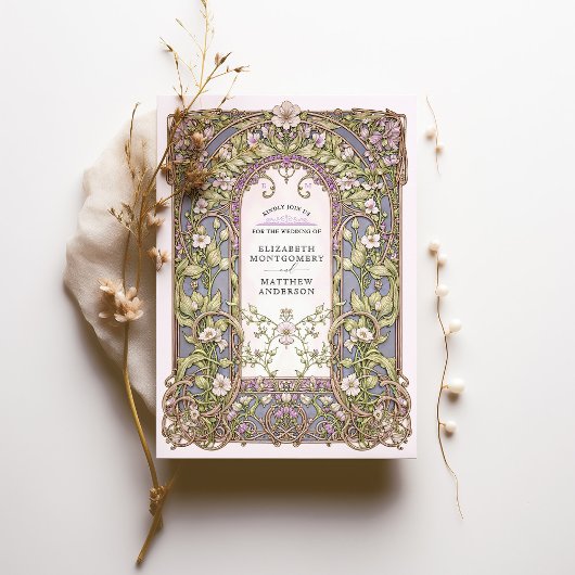 Luxe Art Nouveau Bloemenbruiloft Kaart