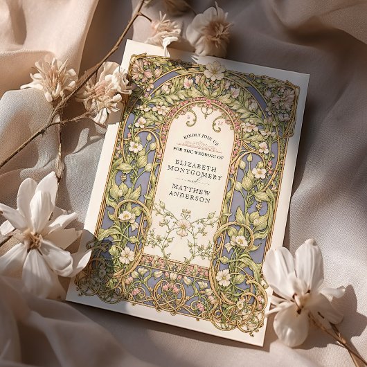 Luxe Art Nouveau Bloemenbruiloft Kaart