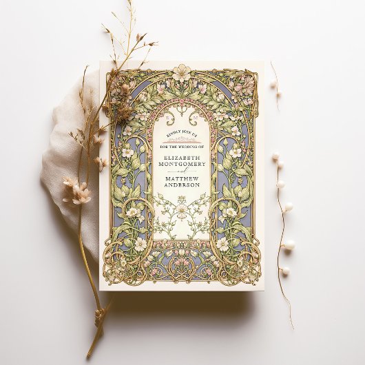 Luxe Art Nouveau Bloemenbruiloft Kaart