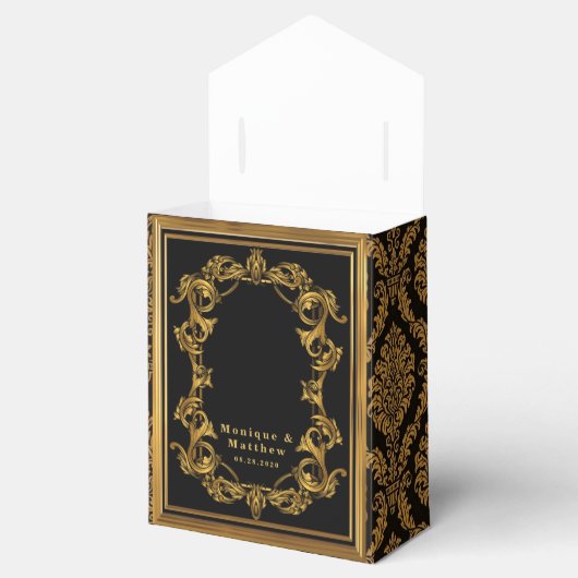 Luxe Art Nouveau Zwarte en Gouden Koninklijke Brui Bedankdoosjes (Geopend)