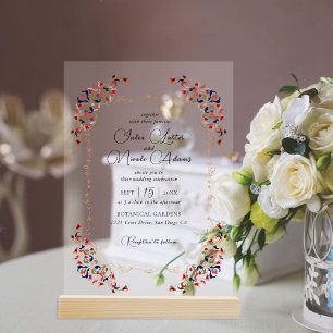 Luxe Artistieke Botanische Bloemen Paisley Wedding Acryl Uitnodigingen