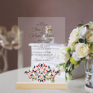Luxe Artistieke Botanische Bloemen Paisley Wedding Acryl Uitnodigingen