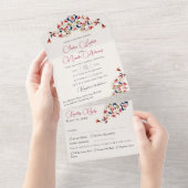 Luxe Artistieke Botanische Bloemen Paisley Wedding All In One Uitnodiging (Afscheurbaar)