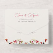 Luxe Artistieke Botanische Bloemen Paisley Wedding All In One Uitnodiging (Achterkant)