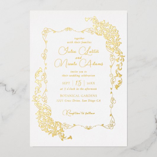 Luxe Artistieke Botanische Bloemen Paisley Wedding Folie Uitnodiging (Voorkant)