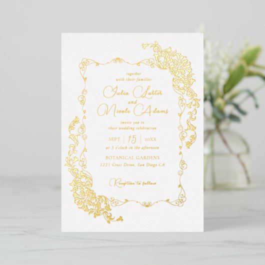 Luxe Artistieke Botanische Bloemen Paisley Wedding Folie Uitnodiging (Staand Voorkant)