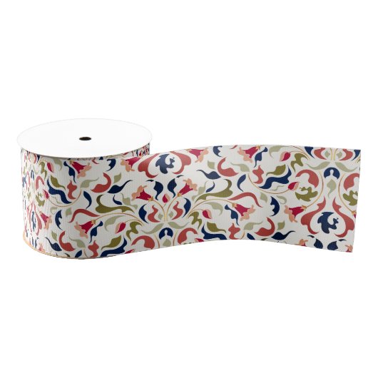 Luxe Artistieke Botanische Bloemen Paisley Wedding Grosgrain Lint (Spoel)