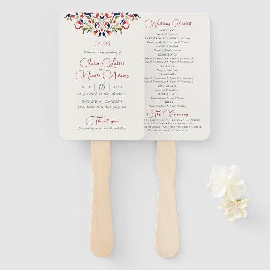 Luxe Artistieke Botanische Bloemen Paisley Wedding Handwaaier (Voorkant en achterkant)