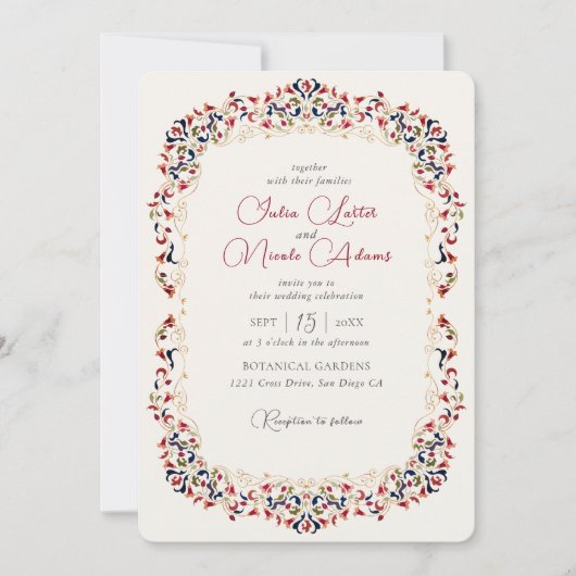 Luxe Artistieke Botanische Bloemen Paisley Wedding Kaart (Voorkant)